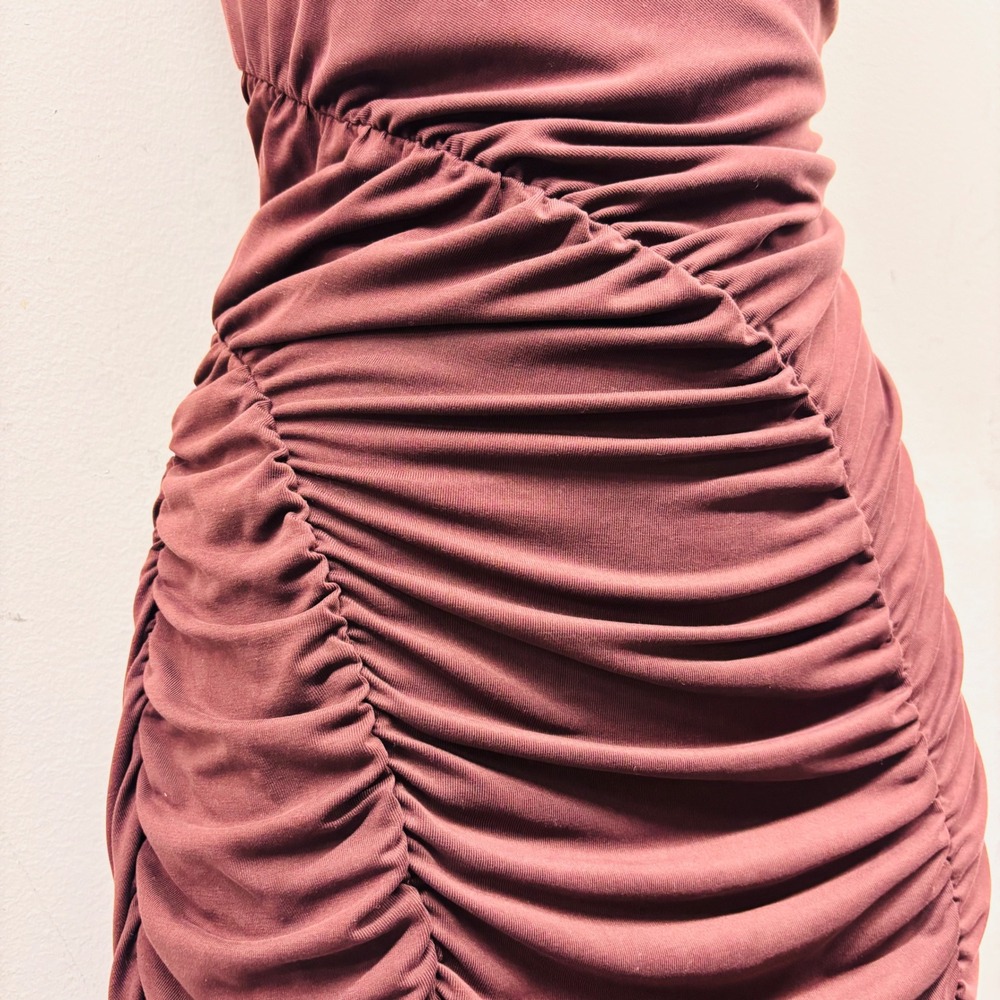 Anthropologie Ruched Cowl Neck Sleeveless Modal Dress Burgundy Rust XL OB2210389 - Picture 3 of 7